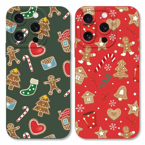 Xylota 2 Stück Weihnachten Handyhülle für iPhone 15 Pro Max 6,7 Hülle, Süß Weihnachts Muster Lebkuchenmann Case, Dünn Silikon Weich TPU Bumper Stoßfest Christmas Design Schutzhülle Cover