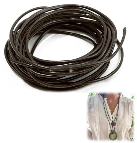 Leather Cord 2mm * 3m, Lasting Brown Cowhide Round Leather Cords Rope String Crafts Lace Braided Jewellery Necklace Dreamcatcher and Bracelet Making Perfect for DIY Repair and Creative Projects