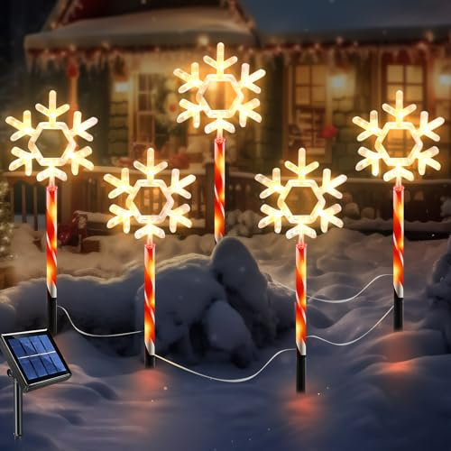 LED Lichterketten Deko Weihnachten Solar Sterne Weihnachtsbeleuchtung für Außen 8 Modi Weihnachtsdeko Lichter, Wasserdichte Garten Sternenlicht, 5er-Pack (Schneeflocke)