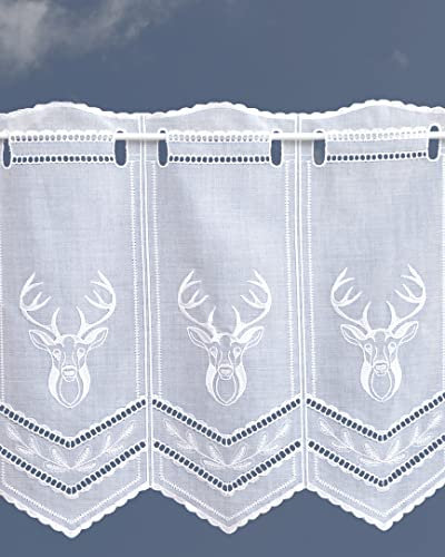 Generisch Scheibengardine im Alpenstil Hirsch 43 cm hoch in weiß (43x96 cm)