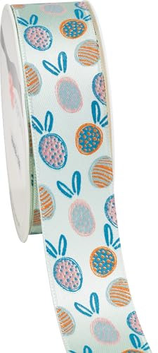 PRÄSENT Satinband Osterhase - 3m, Ostern, Geschenkband, Stoffband, Dekoband, DIY Osterdeko, Ostergeschenk, Osterbasteln Mintgrün