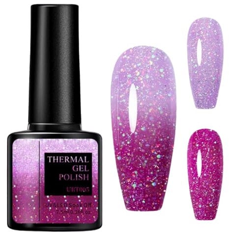 Color Changing Gel Nail Polish - Purple Glitter Temperature Change Gel Polish - Long Lasting UV gel Nail Polish - Glossy Sparkly Chameleon Nail Varnish For Women Girls Nail Art DIY Manicure Gift