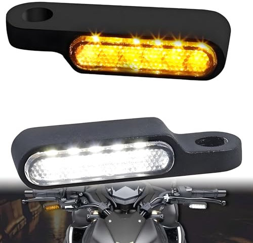 DREAMIZER 6 LED Blinker Motorrad 12V Mini Amber Weiß Licht Zweifarbiger Blinker E geprüft E24 Universal Blinker Kompatibel für Harley Honda Kawasaki Suzuki Triumph Yamaha, 2 Stück