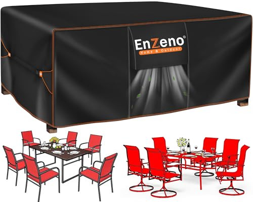 Enzeno Housse Salon de Jardin Exterieur,200x120x90cm Bache Table Exterieur | Housse Table de Jardin Avec Évent,420D Oxford Tissu,Coupe-Vent Imperméable Résistant au Froid,Plusieurs Tailles Disponibles