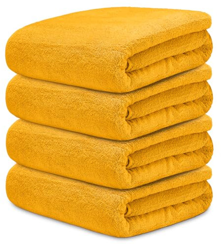 DECASATEXTIL Juego 4 Toallas Baño Extra Grandes 100x150cm Algodón 450g/m² – Toallas de Ducha Premium y Absorbentes para Hogar, SPA o Gimnasio (Oro)