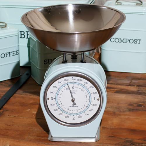 Retro Blue Kitchen Scales With Measuring Bowl Vintage Mechanical Metal 4kg Max