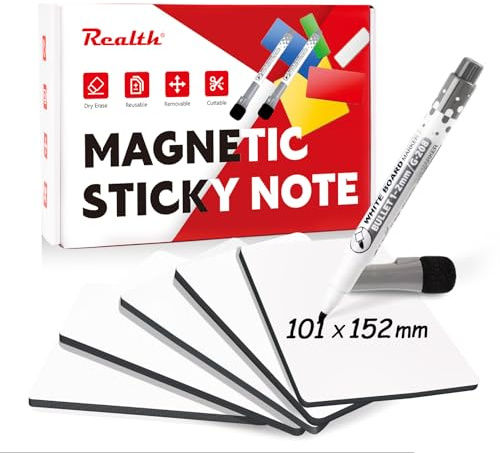 Realth Magnetetiketten Beschreibbar 20 Pcs 101 x 152 mm mit 2 Markerstiften