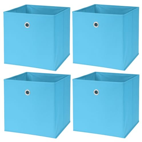 Murago 4er Set Faltbox ca. 30x30x30 cm - Blau - Würfel Aufbewahrungsbox faltbar Aufbewahrungskörbe Einschub Korb Boxen Stoff für Kleidung Spielzeug Kinderzimmer Baby Jungs Klappbox Hellblau