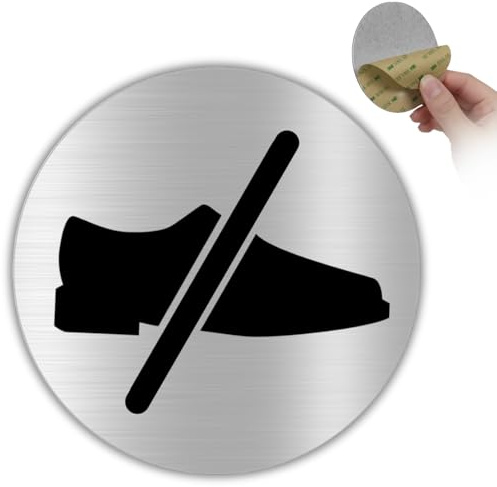 LEIASA | Panneau Chaussures Interdites - Ø 100 mm - Aluminium - Pieds Nus | Autocollant Sans Chaussures, Plaque Retirez vos Souliers, Sticker Chaussons Requis, Pancarte Sol Propre, Signal Rond