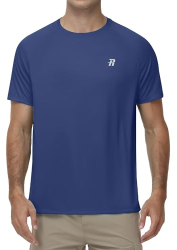 Runhit Men’s UPF 50+ Rash Vest Short Sleeve, Lightweight Quick Dry UV Sun Protection Swimming T-Shirt for Running Fishing & Outdoor Sport