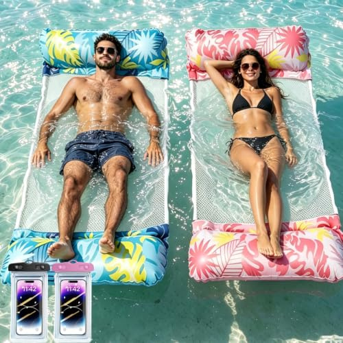 Materassino Mare XL,4 in 1 Amaca Galleggiante,Amaca Gonfiabile da Mare Portatile con 2 Custodia impermeabile per telefono,per Adulti Bambini Piscina Spiaggia,Accessori Piscine Estivi