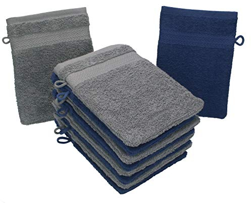 Betz Lot de 10 Gants de Toilette Taille 16x21 cm 100% Coton Premium Couleur Gris Anthracite, Bleu foncé