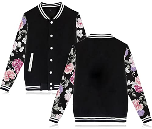 babyhealthy Damen Herren Varsity Baseball Jacke Casual Letterman Bomberjacke Windbreaker Leichte Jacke Mantel, 016 Floral, Medium