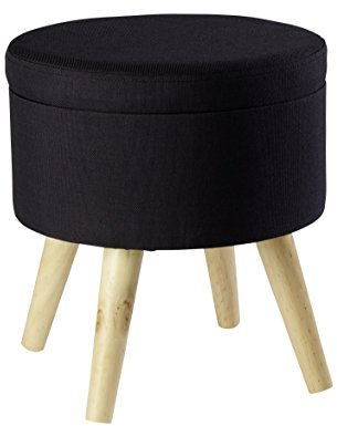 Echtwerk Sitzhocker Max, Sitztruhe, Sitzwürfel, rund, mit Stauraum, Deckel abnehmbar, gepolsterte Sitzfläche, Holzfüße, schwarz, 32 x 32 x 39 cm