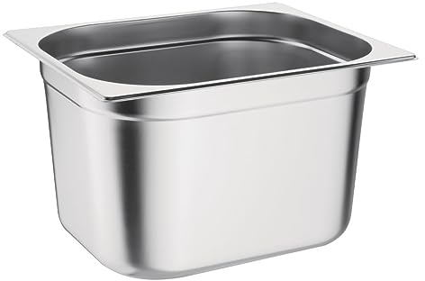Vogue Gastronorm-Pfanne 1/2, Edelstahltablett, Tiefe: 200 mm, Fassungsvermögen: 12 Liter, Behälter für heiße und kalte Speisen, Bain-Marie-kompatibel, Deckel separat erhältlich, K932