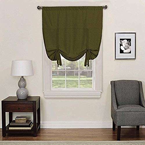 Eclipse Blackout Curtains for Kitchen - Kendall 42 x 63 Short Single Panel Tie Up Shades for Small Window, Artichoke
