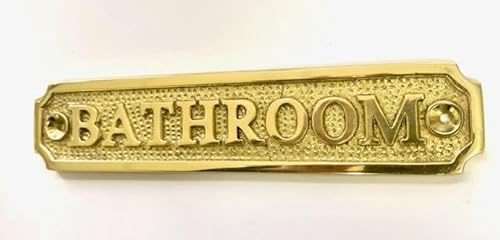 BATHROOM Door Sign Solid Brass with a Polished Lacquered Finish 16.2 x 3.3cm comes with Screws ensuite WC toilets Loo DSN-3PL