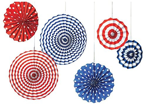 Veewon 6pcs Tissue Paper Fans Hanging Paper Fan Decorations Wheel Disc Polka Pattern Paper Pom Poms for Party, Event, Home Decoration