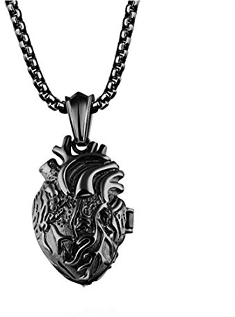 LBFEEL Stainless Steel Anatomical Organ Heart Pendant Black Necklace