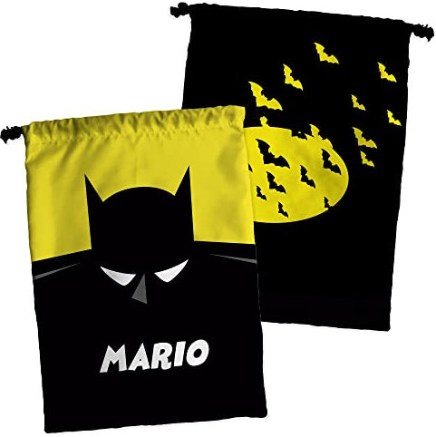 LolaPix Bolsa merienda. Bolsa merienda infantil. Regalo personalizado con nombre. Bolsa merienda personalizada. Varios diseños. MURCIELAGO