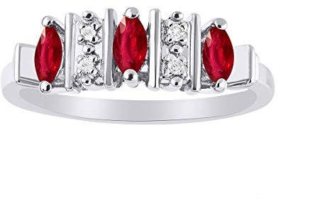Bague marquise rubis et diamant en argent sterling 925, Rubis