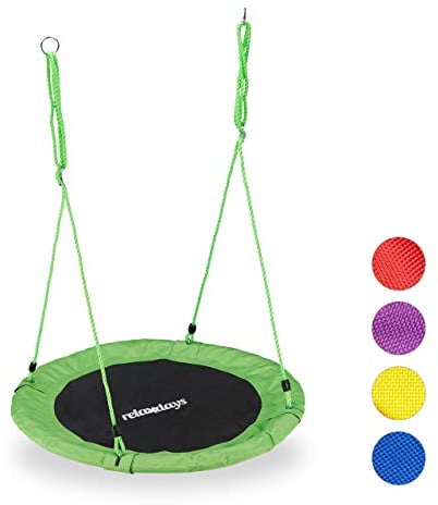 Relaxdays Unisex – Erwachsene, grün Nestschaukel, rund, für Kinder & Erwachsene, verstellbar, Ø 90 cm, Garten Tellerschaukel, bis 100 kg, H x D: ca. 5 x 90 cm