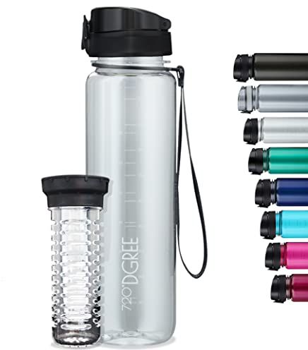 720°DGREE Gourde d'Eau 1l “uberBottle“ +Fruit-Infuseur crystalClear - Sans BPA, Anti-fuite - Bouteille, water bottle idéale pour Enfants, Sport, Randonnée, Gym, Camping, Université, Voyage, Travail