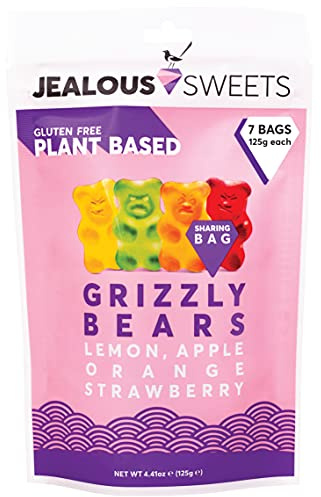 JEALOUS SWEETS Lemon Apple Orange Strawberry Gummy Grizzly Bears (Large Pack of7x125g Bags) Vegan Gluten & Dairy Free Gummies. Tasty Natural Fruit Chewy Treats. No Artificial Colour, Gelatine Free