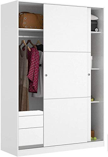 HABITMOBEL Mueble Armario Dormitorio Modelo Maxim 2 Puertas correderas 120 con Fondo reducido de 50 cm (CAJONERA INCLUIDA) estantes Interiores y Barra de Colgar.