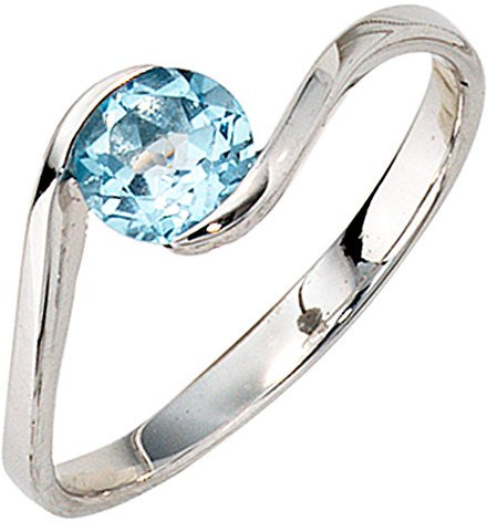 JOBO Damen-Ring aus 333 Weißgold mit Blautopas Größe 56
