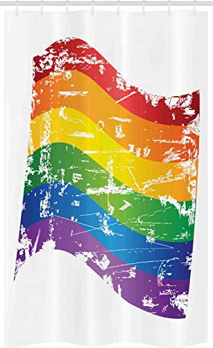 ABAKUHAUS Jahrgang Rainbow Schmaler Duschvorhang, Gay-Pride-Flagge, Badezimmer Deko Set aus Stoff mit Haken, 120 x 180 cm, Regenbogen
