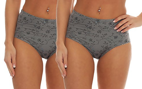 Cocain underwear 2 modische Microfaser Taillen-Slips Uni grau 36-38 mit Streublümchen und Kleiner Schleife - Leichter Shape-Effekt
