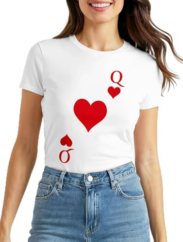 MoonWorks® Damen T-Shirt Kartenspiel Kostüm Spielkarten Gruppenkostüm Karten Fasching Karneval Faschingsshirt Slim Fit