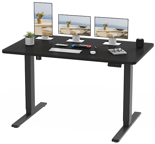 FlexiSpot Höhenverstellbarer Schreibtisch mit 2 Motoren & 25MM einteiliger Tischplatte,ergonomischer Bürotisch - 140 x 80 cm Schwarz, schwarzes Gestell