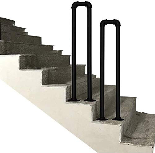 XFSHKJS Vintage U-förmig Schmiedeeisen Geländer, schwarz matt verzinktes Rohr Treppengeländerhandlauf, Innen- oder im Freien älteren Menschen Sicherheit Anti-Rutsch-Unterstützung Bar, 1pack