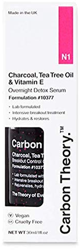 Carbon Theory | Aktivkohle, Teebaumöl & Vitamin E Breakout Control über Nacht Detox Gesichtsserum | natürlich, vegan und tierversuchsfrei | 30 ml