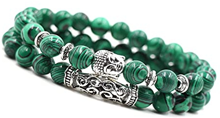 Unique Chakra Duo Armband Malachit Buddha 8mm Perlen Energiearmband Heilsteine dehnbar Juweliers Qualität