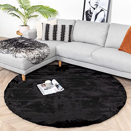 FRAAI | Home & Living Hochflor Teppich Rund - Comfy Supreme Schwarz - Shaggy, Einfarbig - Modern, Skandinavisch - Wohnzimmer, Esszimmer, Schlafzimmer - Fellteppich - Carpet