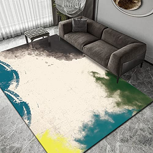 YOUHU Bereich Teppich,Moderne Petrol Und Beige Tuschemalerei Farbverlauf Künstlerischer Druck Ultra Weicher Großer Rutschfester Teppich Waschbar Outdoor-Teppiche Fleckenbeständiger Läufer Für Wohnzim