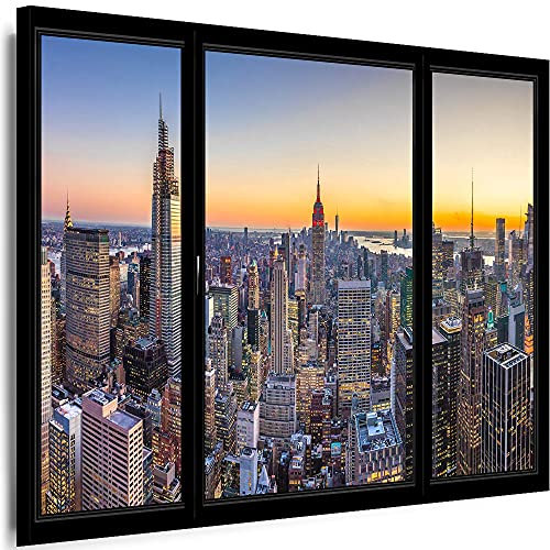 Myartstyle - Bilder Fensterblick Städte New York 115 x 75 cm LeinWandBilder Xxl - 1 Teilige WandBilder Art 3D Modern Kunstdrucke KM-aB-1043-53