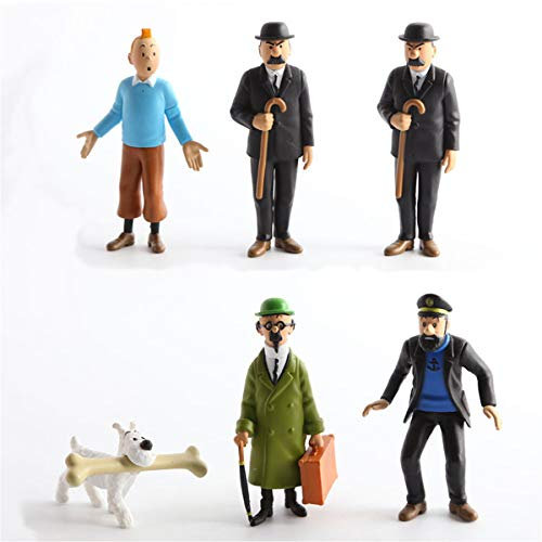 The Adventures of TT 6 Pieces 3 Inch Figurines include Tin-T Captain Handdock Dr Calculus and Snowy PVC Statue Figure