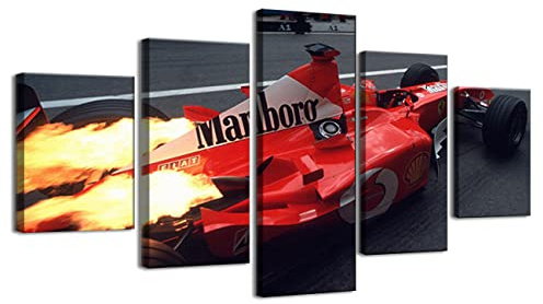 ZHONGYUTONG F1 Auto Leinwand Poster Gerahmt 5 Stück Michael Schumacher Ferrari F1 Auto Bilder Gemälde Wanddekoration für Wohnzimmer Schlafzimmer Dekor (100x55cm)
