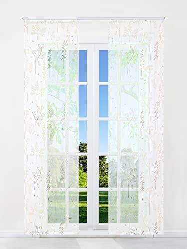 CORLIF Schiebegardinen Laterne Blume Flächenvorhänge Set 2er Gardinen mit Klettband Schiebevorhang Transparent Vorhang inkl. Beschwerungsstäben Sand BxH 57x225cm 2 Stück
