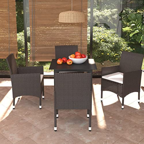 Gecheer 5-TLG. Garten Essgruppe mit Kissen Möbelsets Gartenmöbel Polyrattan Garten Sitzgruppe Gartengarnitur Garten Essgruppe Outdoor Terasse Poly Rattan Braun