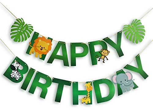 Girlande Jungle Tiere Zoo Dschungel Happy-Birthday Geburtstag Deko Party Banner