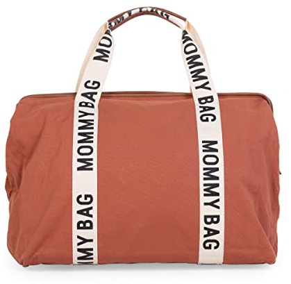 CHILDHOME, Mommy Bag, Wickeltasche, Kliniktasche, Reisetasche, großes Fassungsvermögen, Wickelauflage, verstellbarer Schultergurt, unterteilt, Isoliertasche, Durchgang für Koffer, Terracotta,Signature