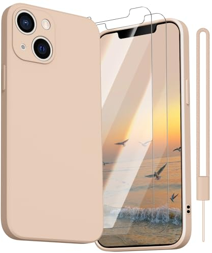 Kukiwhy für iPhone 14 Hülle mit 2 Stück Panzerfolie, Hanyhülle iPhone 14 Ultra Dünn Slim mit Microfiber, Kratzfeste Rundumschutz Schutzhülle Case für iPhone 14-Khaki