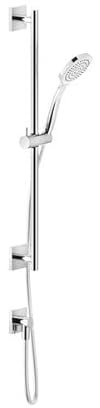 Gessi Emporio Brausestangen Set 600 mm, quadratischer Rosette, mit Wandanschlussbogen, mit Antikalk-Handbrause 1 Strahlart, 47316, Farbe: Schwarz XL