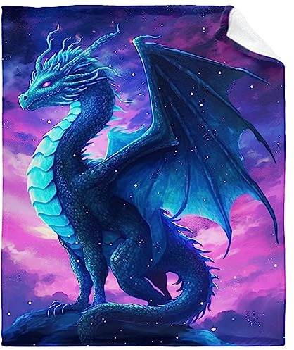 Blauer Drachen-Decke, Geschenk für Damen, Herren, Mädchen, Jungen, Drachenliebhaber, weiches Flanell-blaues Bettlaken für Wohnzimmer, Sofa, Couch, Dekoration, 152,4 x 203,2 cm, für Erwachsene