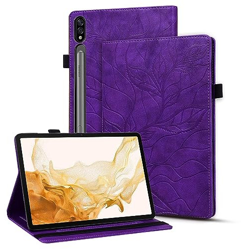 Vaitasy Custodia per Samsung Galaxy Tab S9 2023/ S8 2022/ S7 11 Pollici, Pelle PU Cover con Pencil Holder Custodia per Galaxy Tab S9 FE 10.9 - Albero della Vita Viola